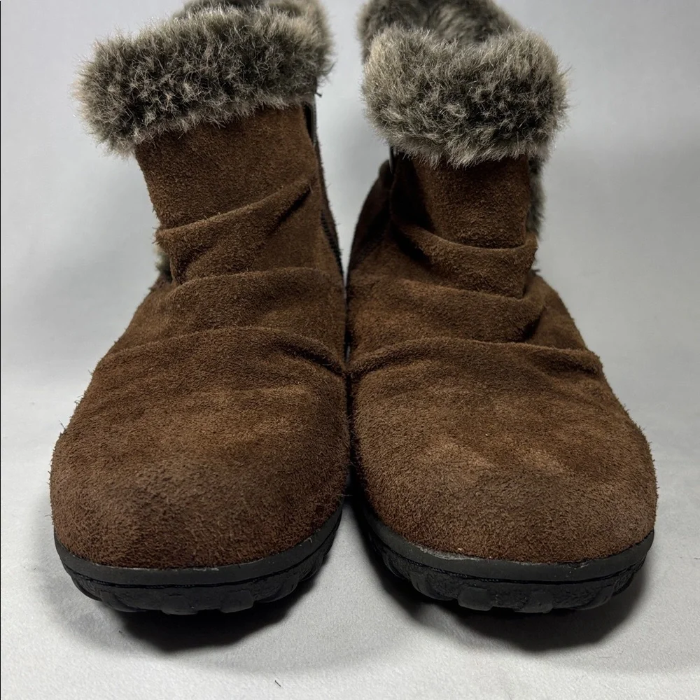 Leather Suede Winter Boots Ankle Faux Fur Accent **